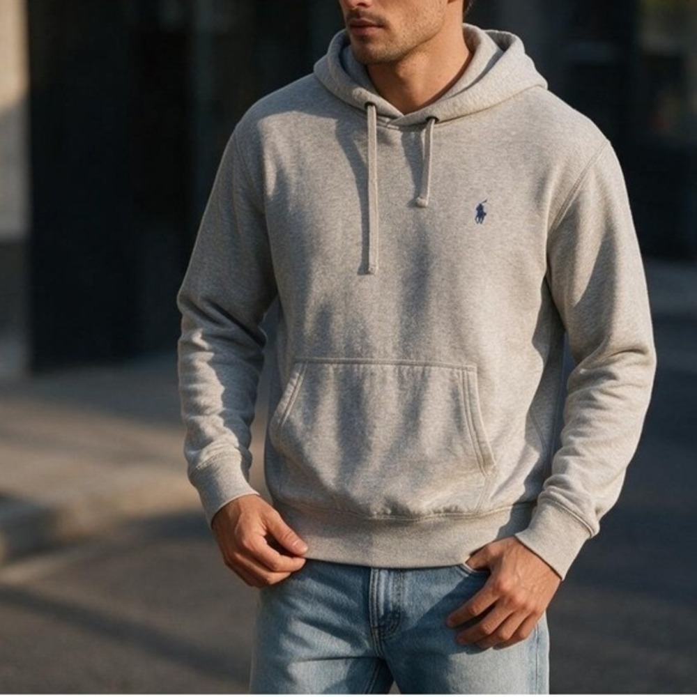 Polo Ralph Lauren Hoodie Men's Medium Heather Gray Fleece Lined Performance